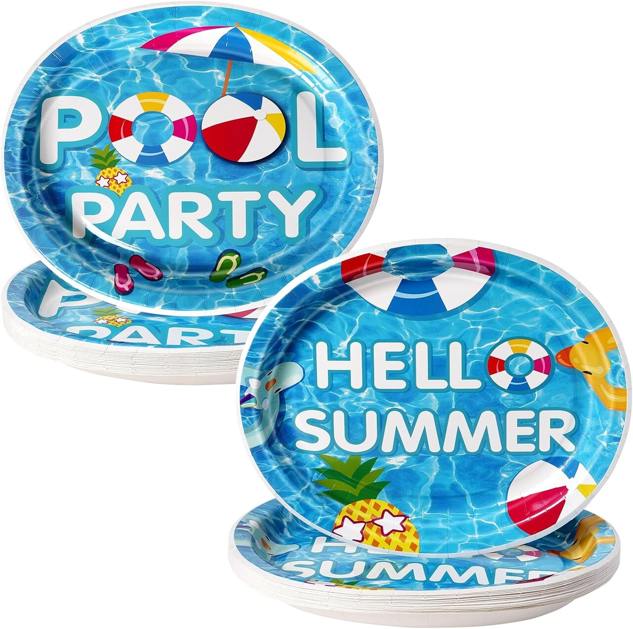 50Pcs Pool Party Oval Paper Plates -12" x 10" Large Disposable